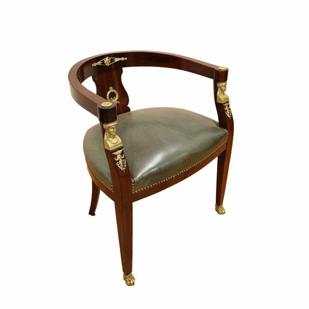 Antiqium Ürün  FRANSIZ BRONZ DETAYLI DERİ SANDALYE