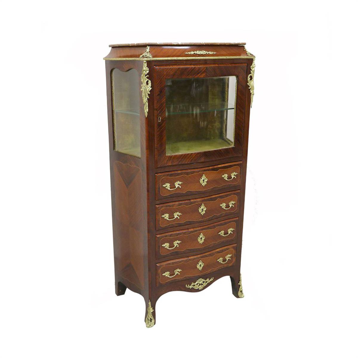 Antiqium Ürün  FRANSIZ CAM KAPAK DETAYLI MAUN ŞİFONYER