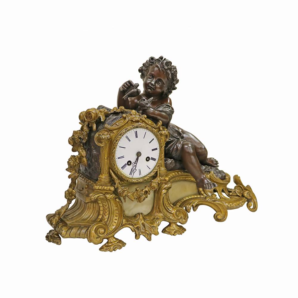 Antiqium Ürün  MELEK FİGÜRLÜ BRONZ SAAT VE ŞAMDAN TAKIMI