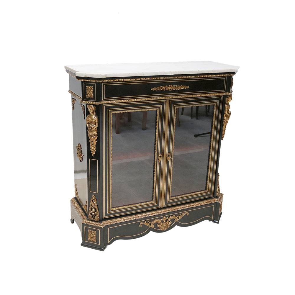 Antiqium Ürün  SİYAH ÜZERİ BRONZ DETAYLI CAM DOLAP